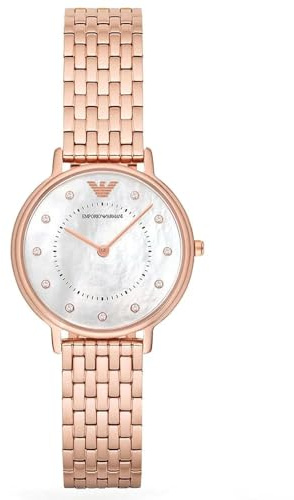 Emporio Armani Orologio da donna, movimento a due lancette, cassa in acciaio inossidabile oro rosa da 32 mm con bracciale in acciaio inossidabile, AR11006