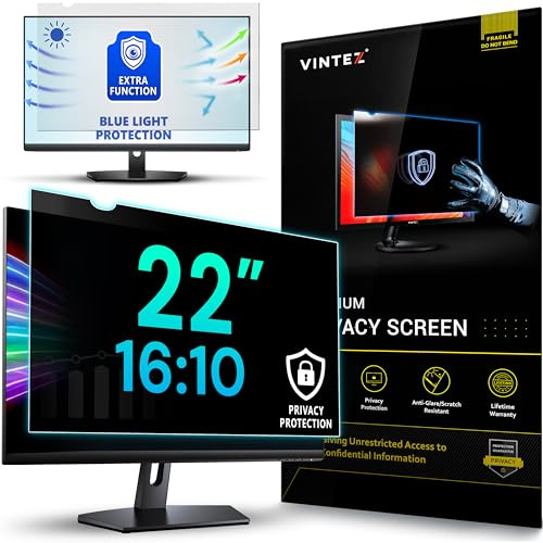 VINTEZ 22 Inch 16:10 Privacy Screen for Computer Monitor and Laptop - Anti Glare Protector Film Blue Light Filter Eye Protection - Computer Screen Privacy Shield, [1 Pack]