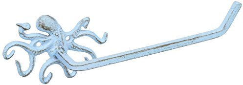 Hampton Nautical K-9205-solid-light-blue Porte-Papier Toilette Rustique en Fonte Bleu Clair en Forme de Pieuvre 27,9 cm – Décoration de Salle de Bain de Plage – Décoration de Plage – Fonte