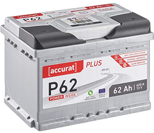 Accurat Plus P62 Autobatterie 12V 62Ah 620A KFZ PKW Starterbatterie | Wartungsfrei, Sicherheit, für Leistungsstarke Fahrzeuge, Längere Lebensdauer, Wohnmobil Camper