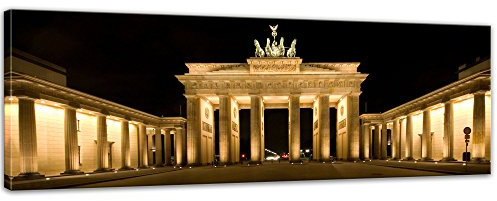 Keilrahmenbild - Brandenburger Tor - Berlin - Bild auf Leinwand 160 x 50 cm - Leinwandbilder Bilder als Leinwanddruck Städte & Kulturen Europa - Deutschland - Berlin bei Nacht