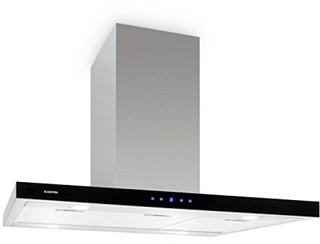 Klarstein Madonna - Campana extractora en isla, 90 cm Ancho, 3 potencias, Ventilación 500 m³/h, Filtro Antigrasa, Pantalla, Lámparas halógenas, Acero Inoxidable, Clase Energia C, Plateado