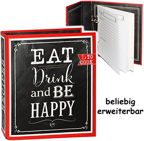 alles-meine.de GmbH Kochbuch & Backbuch - Ordner/Ringbuch/Sammelordner - Eat, Drink an be Happy__ 25 Seiten - ERWEITERBAR - Rezeptbuch zum selberschreiben mit Register -..