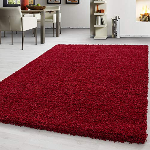 Teppium Moderner Hochflor Teppich Läufer Flur 100 x 200 cm Rot - Shaggy Flauschiger Teppich, Extra Weich und Pflegeleicht - Ideal als Bettvorleger Schlafzimmer, Küchenläufer, Wohnzimmerteppich