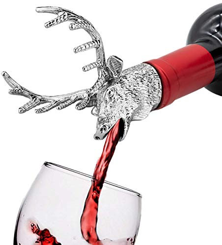 FREEMASTER Weinausgießer, Weinbelüfter aus Edelstahl, Hirschkopf, Weinausgießer, Hirschkopf, einzigartige Geschenkideen, Barzubehör, Geburtstags- und Hochzeitsgeschenk, Weihnachtsgeschenke (Silber Weiß)