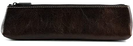 DELMON VARONE - Personalisierbares Federmäppchen small aus Premium Vintage Anilin Leder braun, Federtasche einfarbig für Damen und Herren, Schlampermäppchen im Retro Design mit Reißverschluss