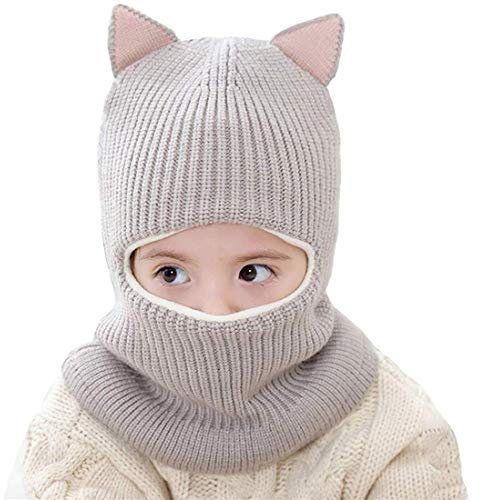 Yixda Baby Kinder Winter Mütze Jungen Mädchen Kapuzenschal Mützen Hüte (Katze-Grau)