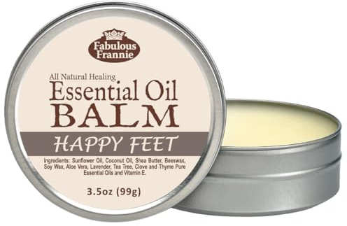 Fabulous Frannie Happy Feet All Natural Essential Oil Healing Balm made with Sunflower Oil, Coconut Oil, Shea Butter, Beeswax, Soy Wax, Aloe Vera and Pure Essential OIls 3.5oz Tin