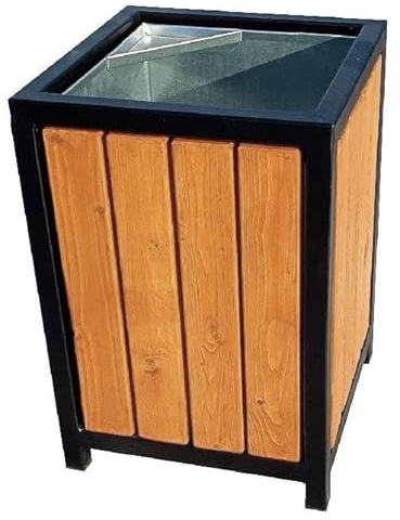 Poubelle d'extérieur robuste en bois et acier galvanisé, couleur érable, volume 45 litres et 60 litres, propreté et ordonnée dans le jardin, le jardin et la ville et la maison., Érable, 45 Liter mit