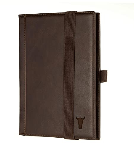 TORRO Genuine Leather Hardback Notebook Cover with 1X Refill Pad (A5 Dark Brown)