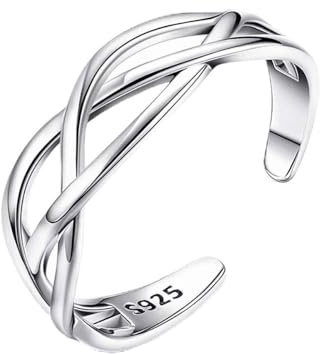 Shuxin Silber Damen Ring, 925 Sterling Silber Vintage Retro Daumen Ring, Verstellbar Hochzeitsringe Eheringe Verlobungsring Trauringe, Unisex Veränderbar Keltisch Knoten Knöchel Zehenringe Öffnen Ring