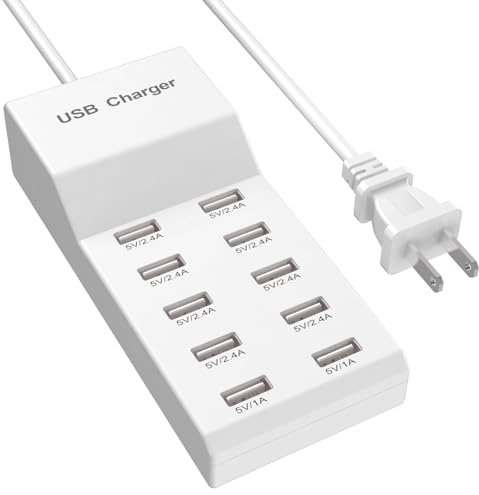 QIONMAR USB Wall Charger USB Charging Station for Multiple Devices USB Charger 10-Ports Power Hub Strip Smart Plug Charging Dock Charge Block Compatible with iPhone 15,iPod,Galaxy S Smart Phones