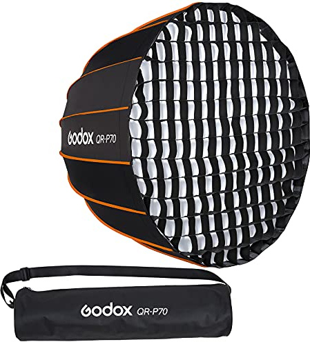 Godox QR-P70 70CM Tragbar Schnell Installation Tiefe Parabolische Softbox | mit Front- und Innendiffusor für Godox SL-60W VL150 VL300 UL150 SL150WII SL200WII SZ150R SZ200BI (mit Stoffgitter)