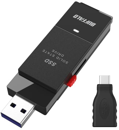 Buffalo SSD-SCT1.0U3BA/N External 1.0TB USB3.2Gen1 Type C Compatible, Portable, Compact, Compact, Compact, PS5/PS4 Compatible (Certified Manufacturer), Black