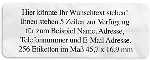 Adressaufkleber selbstklebend | PERSONALISIERT | 256 Stück | kleine Etiketten mit Wunsch-Text individuell anpassbar | Aufkleber für Name und Adresse | matt | Name markieren | Look Knitter-Papier