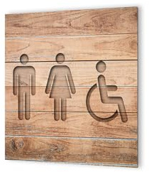 DECOHO - Panneau pictogramme de signalisation · Toilettes Trio H/F PMR | Texture Bois - Marron