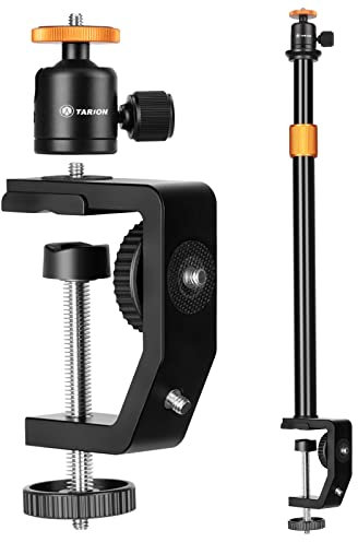 TARION C Clamp Stand Camera Desk Mount with Standard 1/4 Screw, Ball Head and 33-60cm Adjustable Extension Rod for Vlogging Live Stream Photo Studio Light Photography Filming