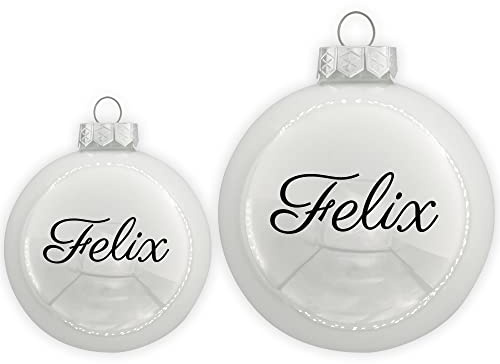 TheSmartGuard Christbaumkugel mit Namen | Weihnachtskugel personalisiert aus Glas| Ø 6cm oder 8cm in Weiß (Glanz) | Weihnachtsschmuck