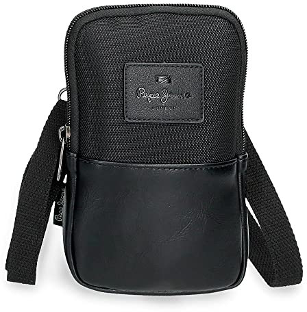 Pepe Jeans Sander Bandolera Porta Móvil Negro 10,5x18x2 cms Poliéster con detalles en Piel Sintética