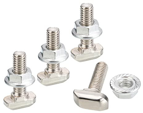 QUARKZMAN M6x20mm T Schlitz Einsteigen Bolzen und M6 Sechseck Flange Mutter Set 20 Set Hammer Kopf T-Bolzen T Form Bolzen Schieben Schraube für 30 Serie Aluminum Profile