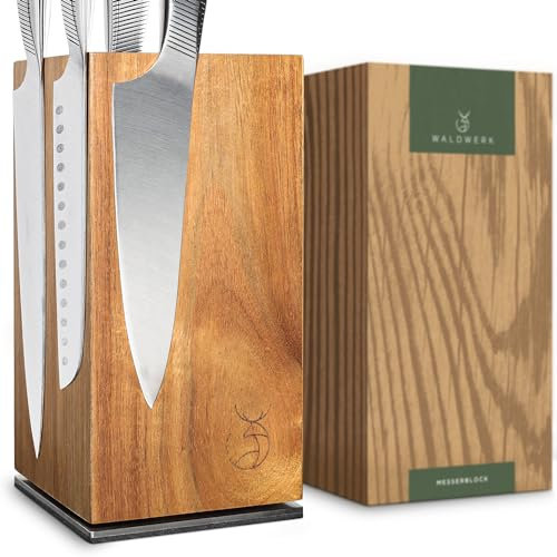 WALDWERK Ceppo in Legno di Acacia - Porta Coltelli da Cucina Magnetico - Supporto Portacoltelli Vuoto