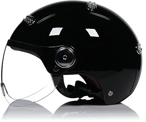 Adulti Caschi Da Moto ECE DOT Omologato, Nero Casco Mezzo Con Parasole, Moto Casco Scodella Uomo Donna, Casco Mezzo Guscio Per Scooter Cruiser Chopper ( Color : C , Size : L=(59-60cm) )