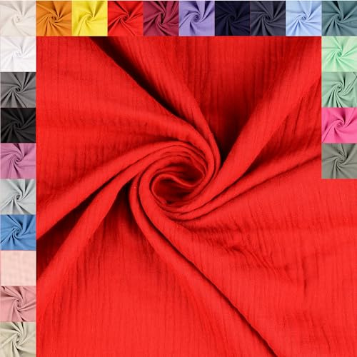 fingsi Musselin Baumwollstoff Webware Meterware Coupon (rot, 0,5m) (5019) + 23 weitere Farben