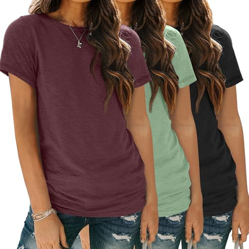 SUNBS Womens 3 Pack T-Shirts Short Sleeve Summer Tops Basic Tees 2026