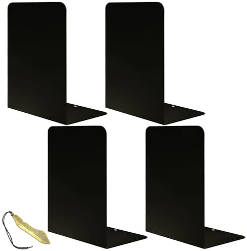 Qualsen Buchstützen Metall Buchstütze Schwarz Bücherhalter Für Regal Vintage Bücherstütze Bookends 2 Paare (4 Stück) Book Holder Für Schule Zuhause Büro Bibliothek