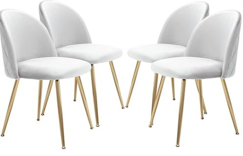 JINPALAY Set om 4 matrumsstolar beige sammet köksstol stoppstol med ryggstöd fåtölj modern vardagsrum stol gyllene ben