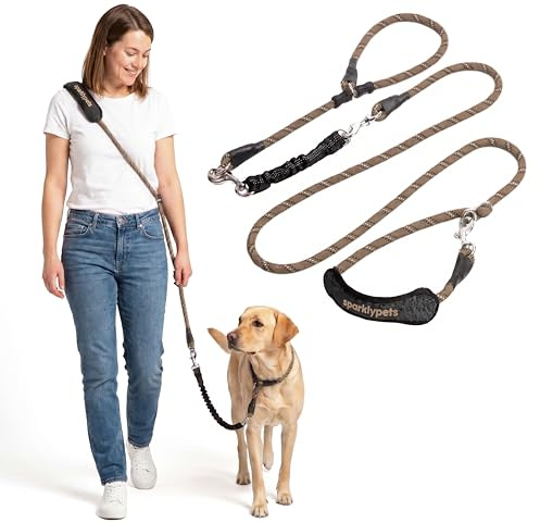 SparklyPets - Bungee Rope Handsfree Leash for 1 Dog - Demovable Slip Lead - Waist or Hip Belt Leash for Dog Walking, Running, Carnicross - Medium & Large Breeds