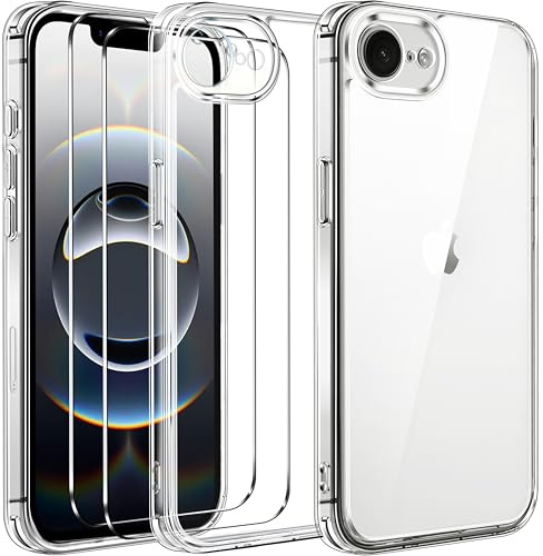 ivoler Anti-Amarillo Clara Funda para iPhone 17e / iPhone 16e 6.1 Pulgadas con 2 Piezas Cristal Templado, [Protección Militar] Carcasa Protectora Antigolpes Transparente Anti-Choques Case