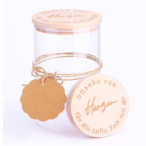 Abschiedsgeschenk Kollegen – Vorratsglas mit Holzdeckel, Abschied Rente Dankeschön Weihnachten Geschenke für Kollegen, Hebamme, Erzieherin, Erzieher, Lehrer, Geschenk Kita Kindergarten (Danke)