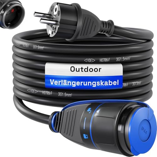 hb-digital 25m Verlängerungskabel Stromkabel mit Verriegelungssystem für den Außenbereich, 250V / 16A, 3500W, HO7RN-F 1,5mm², IP44, Schutzkontakt Buchse und Stecker – Schwarz