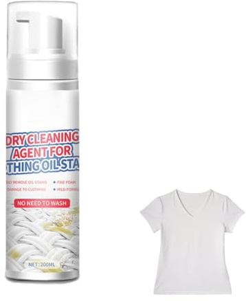 200 ml Fleckenentfernungsspray – Trockenreinigungsmittel für Kleidung | Wasserloser Schaumreiniger für Ölflecken, Stofffett, Haushalts-Wäsche-Entfetter für Hemden, Hosen, Jacken, Polsterbekleidung
