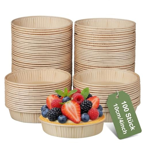 iplusmile 100 Stück Muffinförmchen Papier, 10 cm Flache Cupcake Förmchen & Muffin Backform für Tartelettes, Antihaft Mini Kuchenform Rund, Einweg Papierförmchen für Quiche & Brownies
