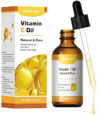Vitamin E Öl Bio für Kosmetik, Vitamin E Tropfen, Bio VitaminE Tropfen, Anti-Aging Elastizität der Haut Verblassen Feiner Linien,Geeignet für Gesicht,Narben,Kopfhaut,Haare,Körper (60 ml)