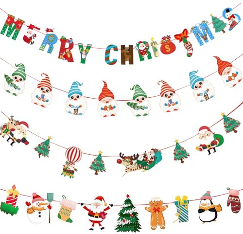 KASESSS 4 Pezzi Banner di Natale, Addobbi Natalizi, Multicolore Festone Natalizio con Scritta Merry Christmas, Decorazione Natalizia da Appendere per Camino, Feste di Natale, Casa, Parete, Finestre