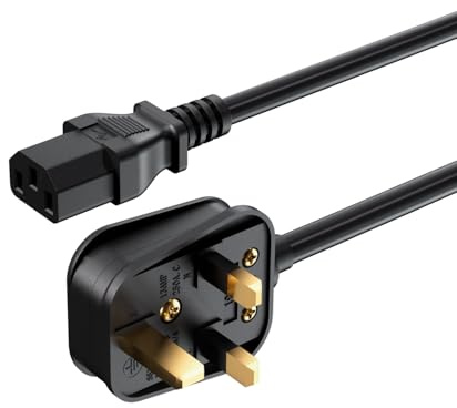 Superer 2M UK Power Cable, BS1363 to IEC C13 3 Pin Power Cord, Standard Kettle Lead Compatible with LG, Dell, Panasonic TVs & Monitors, PC, Computer