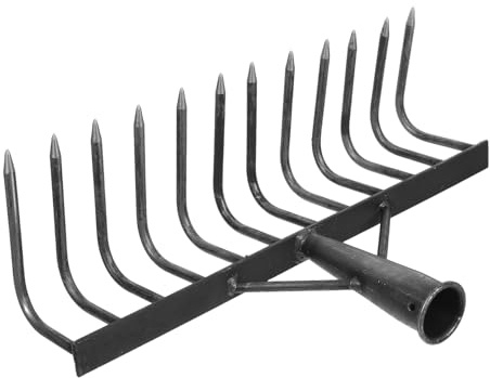 Holibanna Râteau de Jardin Acier Haute Teneur Tête Multi-Dents Robuste pour Aération du Sol Outil Polyvalent de Jardinage Agricole Adapté pour Vergers et Potagers