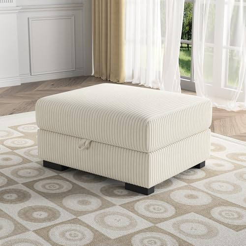 Sitzhocker mit Stauraum, Couch Hocker, Polsterhocker, Fußhocker, Polsterhocker klein Sitzbank Sitzbox, Sitztruhe, Fußbank, Aufbewahrungsbox für Wohnzimmer, Schlafzimmer, Cordstoff(Beige, Fußstütze)