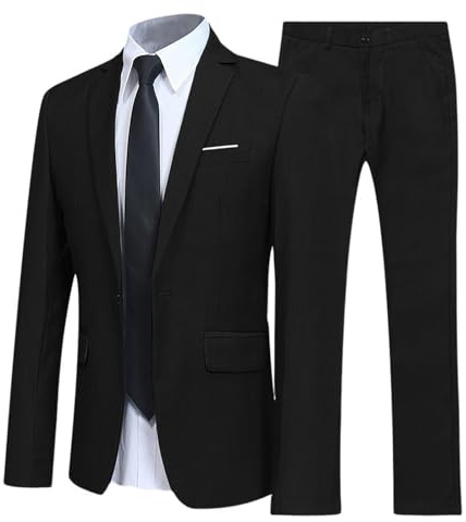 Generisch Traje elegante de hombre slim fit para negocios, bodas y ocasiones formales, elegante conjunto de dos piezas con chaqueta y pantalón, Negro , S