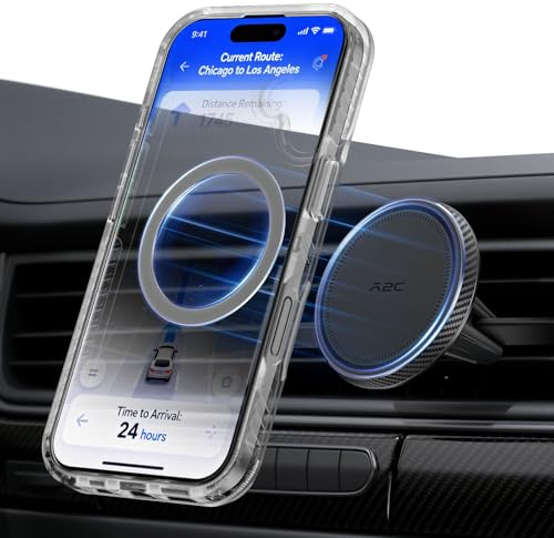 A2C Car Phone Holder for MagSafe 17*N54 Magnetic Ring Phone Holder for Air Vent [Super Stable & 1s Installation ] MagSafe Car Mount Covered with Non-slip Silicone Compatible with iPhone 12-17& Sumsung