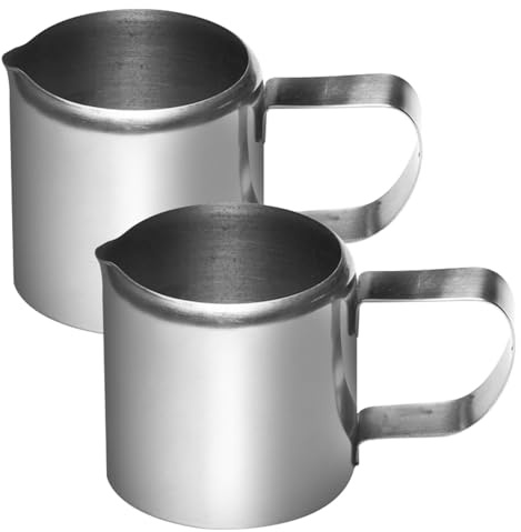 Acciaio Inossidabile Lattiera 2 Pezzi Mini Inox, da 46ml | Argento, Forma Semplice e Design Moderno, Versamento Comodo, per Cucine e Hotel, per Salse e Condimenti