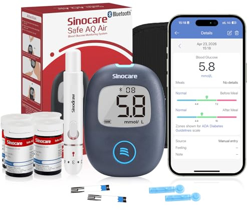 sinocare Safe AQ Air Diabetes Testing Kit & 100 strip, Bluetooth Connection