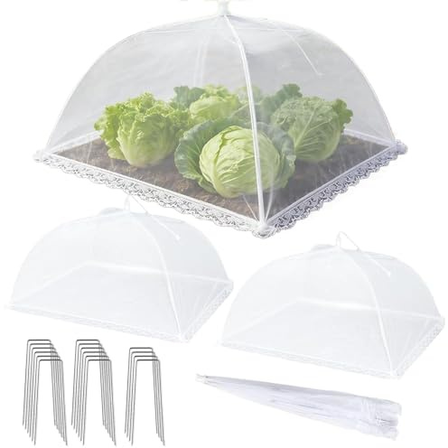 Generisch Pflanzenschutznetz Abdeckungen - 4er Set Mit 16 Erdnägeln Outdoor Pop-Up Hauben | Wiederverwendbarer Netzschutz Für Gemüsesetzlinge Kräuter | Erdbeerpflanzen Gitter, Polyethylen 43x43cm