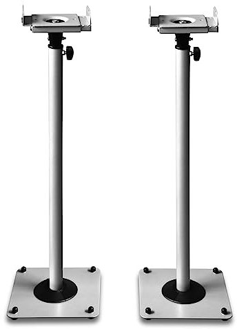2 Stück Boxenständer aus Metall - Laustsprecherständer Boxen Stative - höhenverstellbar mit Kabelkanal - Silber-grau Modell: BS16S