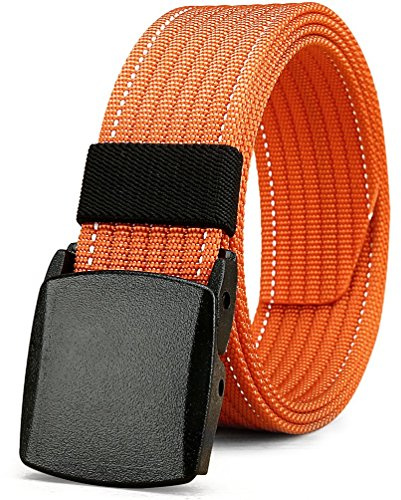 LionVII Men Canvas Belt Tactical Casual Style with YKK Plastic Buckle, Durable Breathable Nylon Web Strap Adjustable for Pants Below , Orange ,L