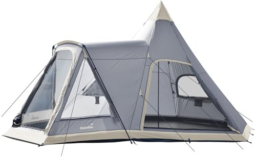 Skandika Tipi tält Hetta 460 Protect Plus | tält för 6 personer, 3 m ståhöjd, insytt tältgolv, 3 000 mm vattenpelare, UV 50+, festivaltält, indiantält, familjetält | Utomhus, camping, glamping