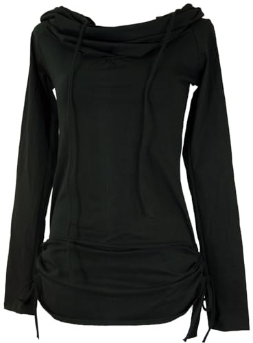 Guru-Shop longshirt, minikläder med bred sjalkeps, kvinnor, bomull, tröja, longsleeve & Sweatshirts alternativ klädsel